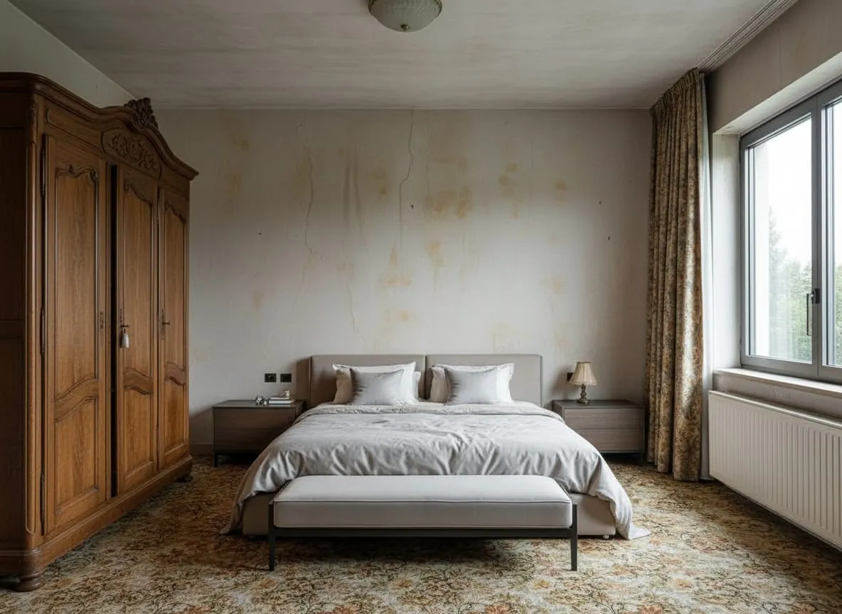 Chambre belge avant rénovation - moquette usée