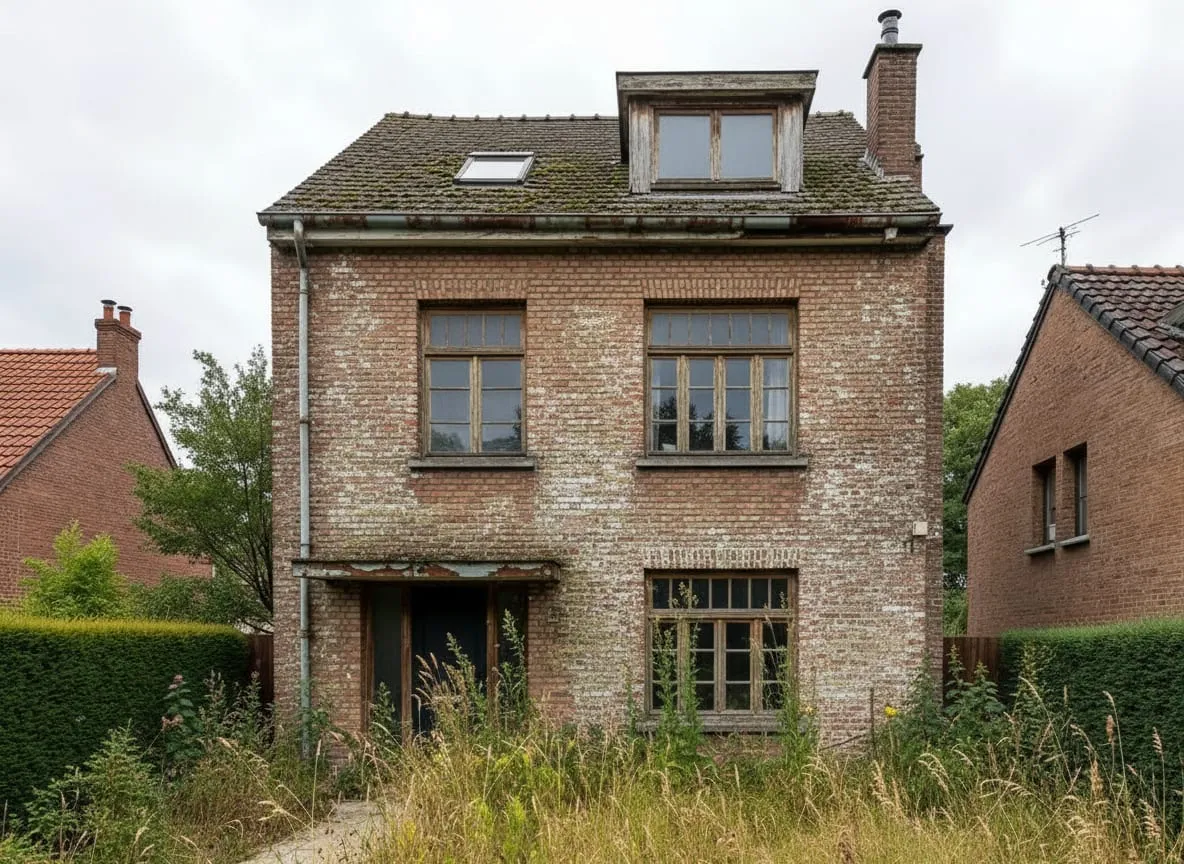 Façade maison belge avant isolation - briques vétustes