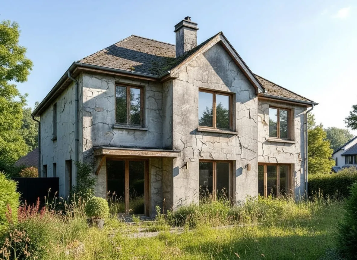 Maison belge avant rénovation extérieure - crépi fissuré