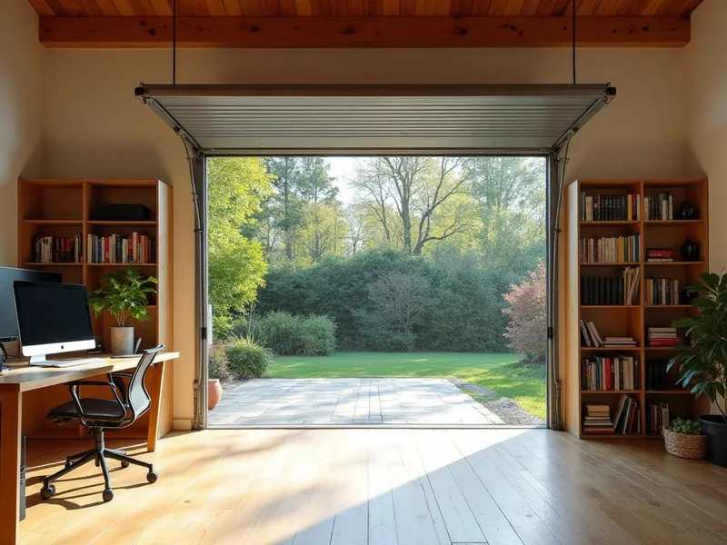 Garage transformé en pièce de vie moderne avec baie vitrée